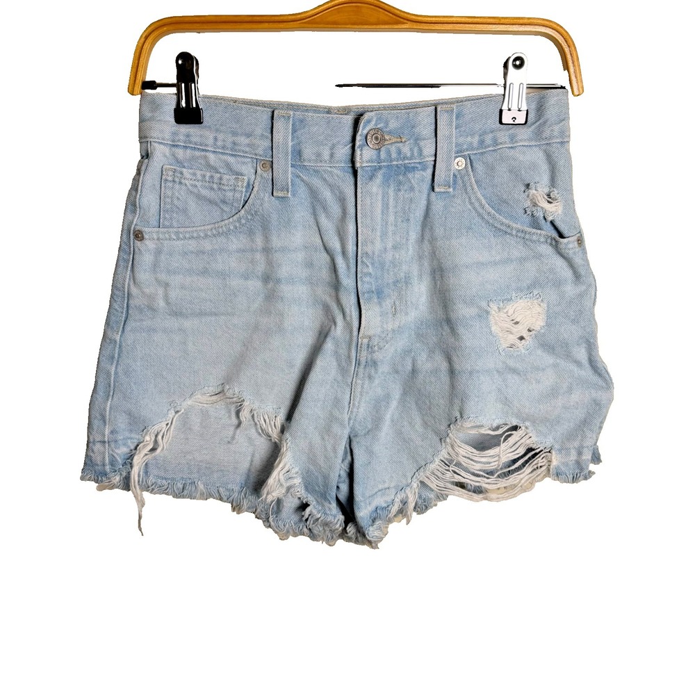 Levi's Cut Off Denim Jean High Waist Mom Shorts Size 26 Blue Distressed Light 3"